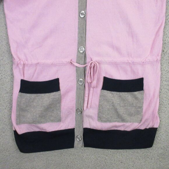 ST. JOHN Hoodie Cardigan Sweater Womens size Medium Wool Color Block Pink - Picture 2 of 13
